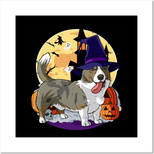 Cardigan Welsh Corgi Halloween Pumpkin Witch Posters and Art